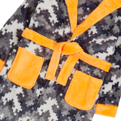 Boys Gaming Pixel Robe Kids Gamer Hooded Fleece Dressing Gown Bathrobe Housecoat