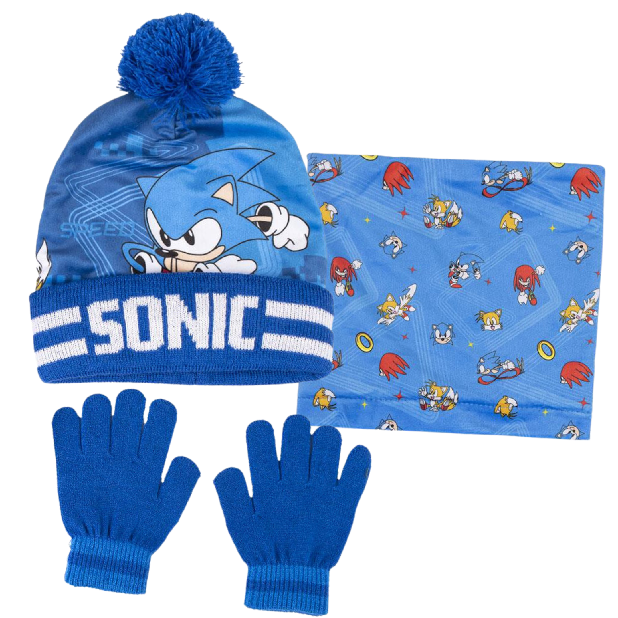 Sonic The Hedgehog Hat Gloves + Snood Set for Boys 3 Piece Winter Set Gift