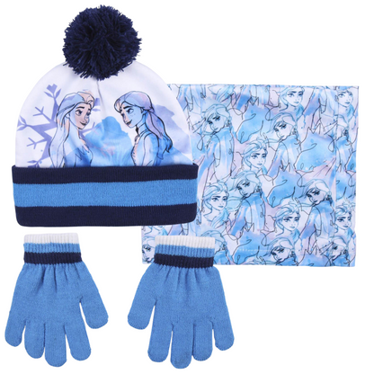 Disney Frozen 2 Bobble Hat  + Snood Scarf + Gloves Girls 3 Piece Winter Set