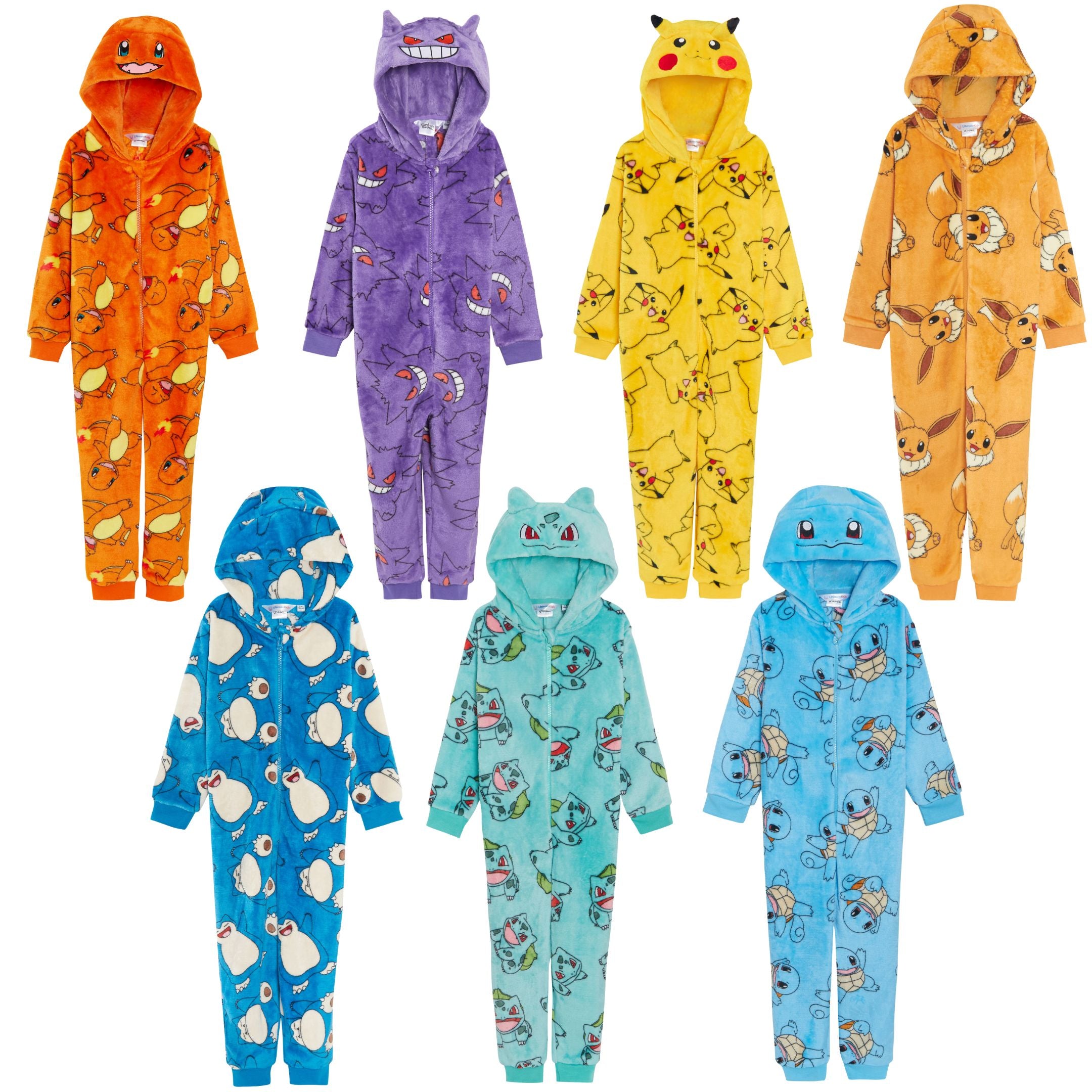 Kids Pokemon Hooded Onesie All In One Pikachu Charmander Gengar Onesie Fleece Pjs Loungewear