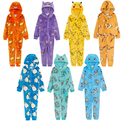 Kids Pokemon Hooded Onesie All In One Pikachu Charmander Gengar Onesie Fleece Pjs Loungewear