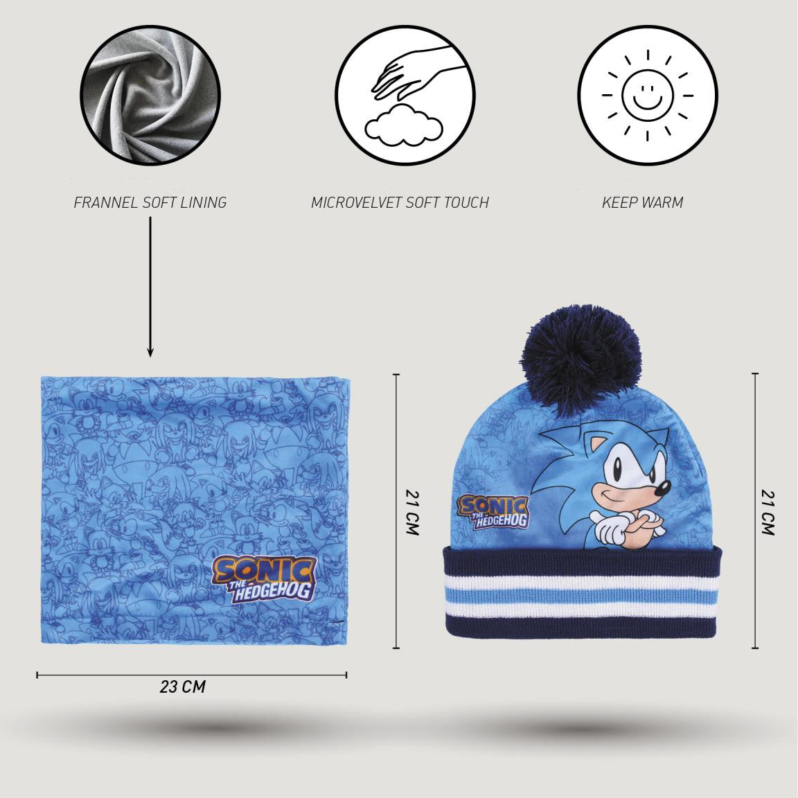 Sonic The Hedgehog Hat Gloves + Snood Set for Boys 3 Piece Winter Set Gift