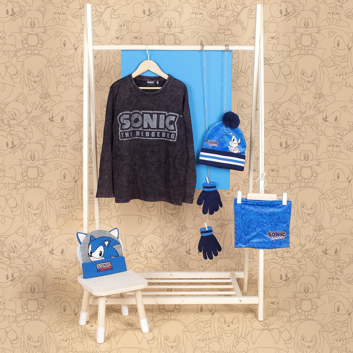 Sonic The Hedgehog Hat Gloves + Snood Set for Boys 3 Piece Winter Set Gift