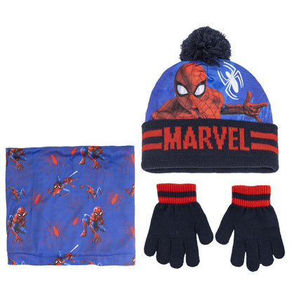 Marvel Spiderman Hat Snood & Gloves Set 3 Pcs Winter Set Bobble Hat Gift Set