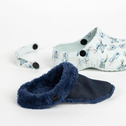 Kids Disney Stitch Clogs Fur Lined Borg Removeable Fleece Slippers House Shoes