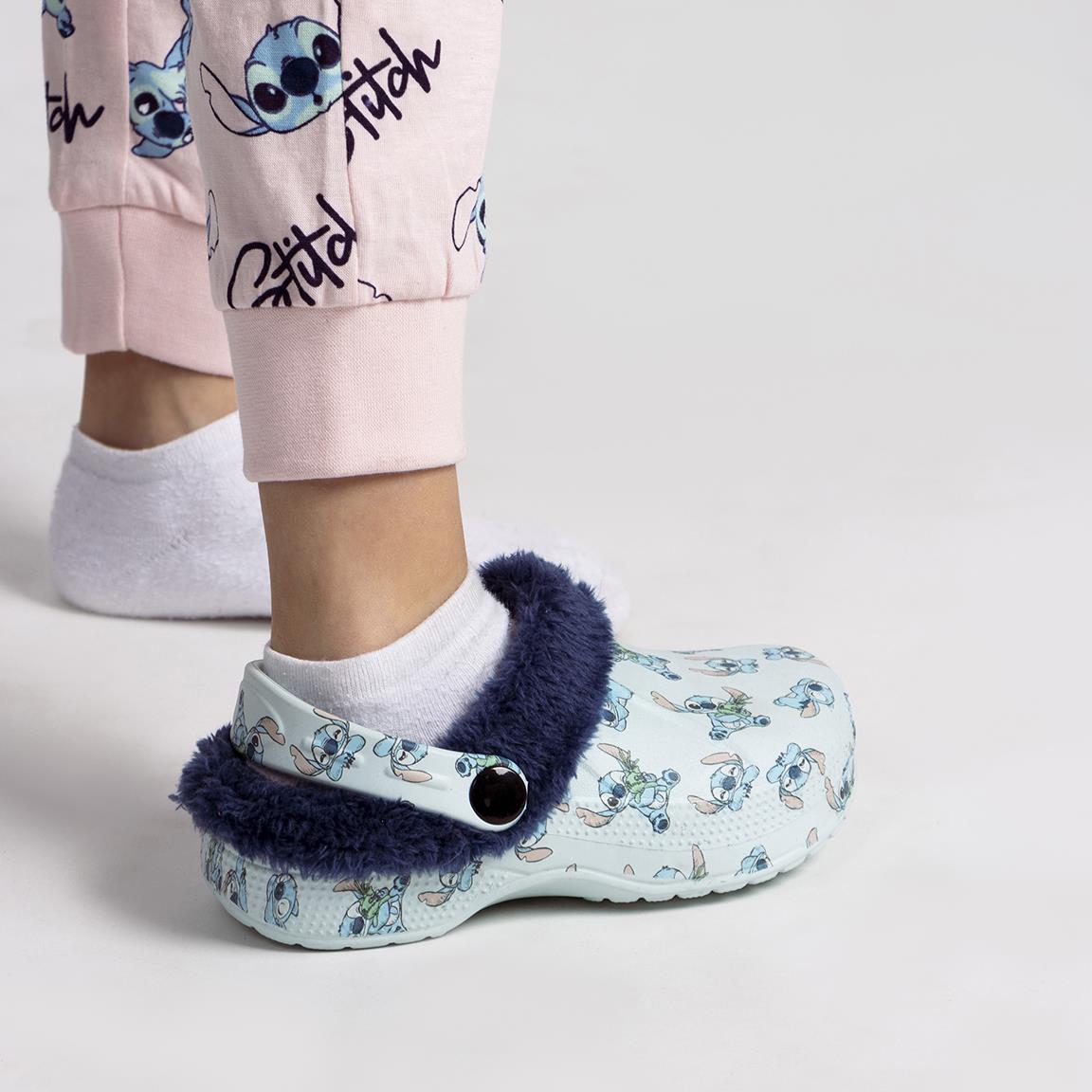 Kids Disney Stitch Clogs Fur Lined Borg Removeable Fleece Slippers House Shoes