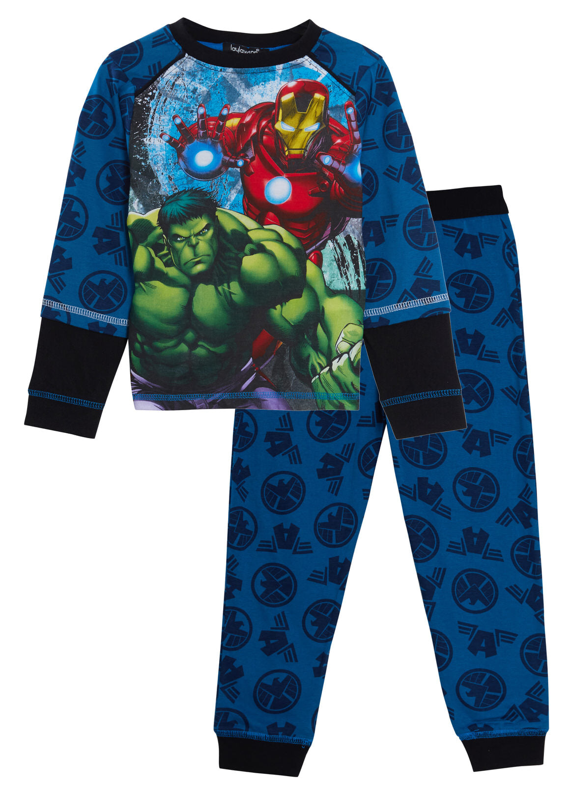Boys Marvel Avengers Full Length Pyjamas Kids Pjs Set Full Printed Back + Front