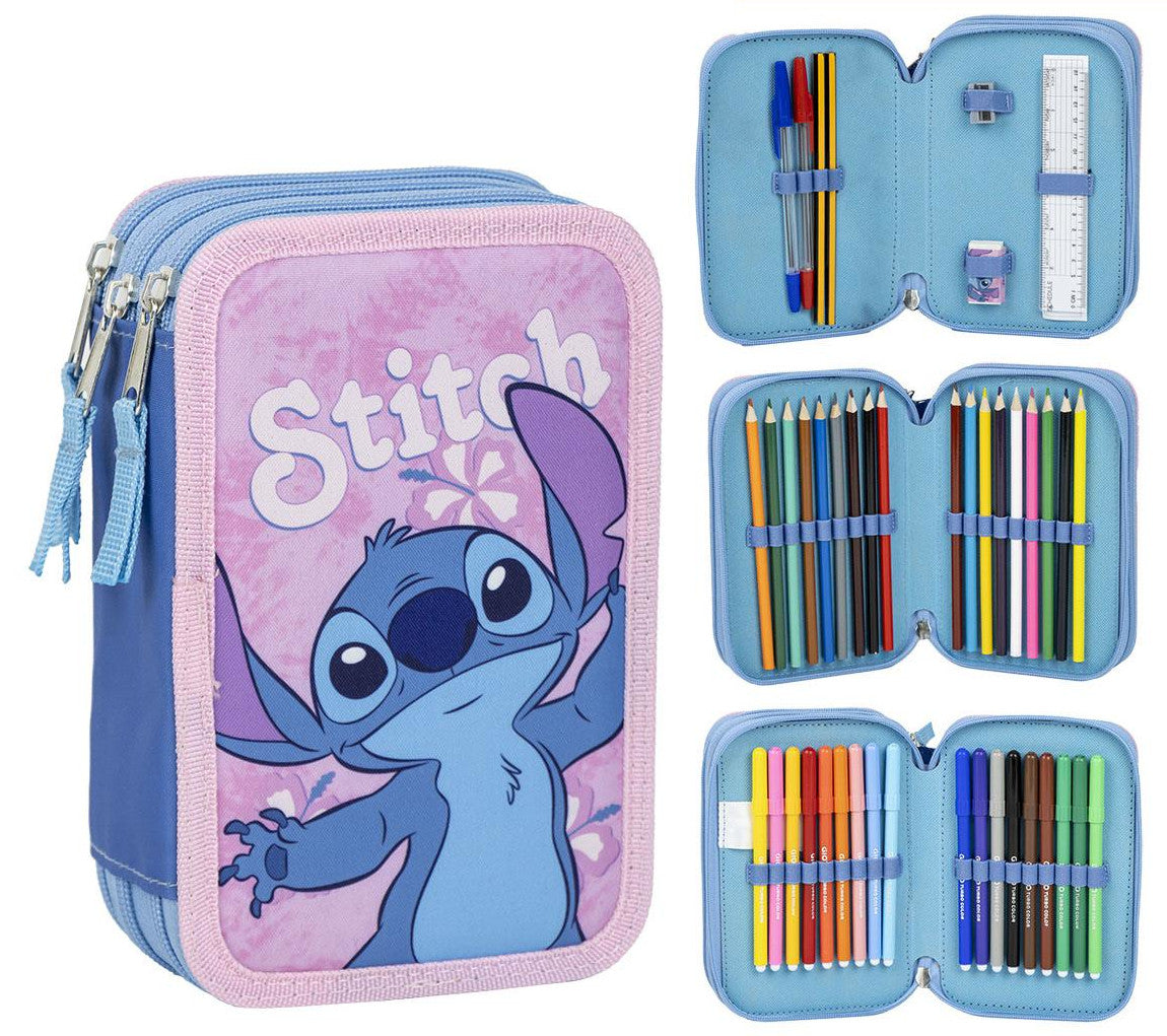 Disney Stitch Filled Pencil Case Kids School Stationery Set Colouring Pencils