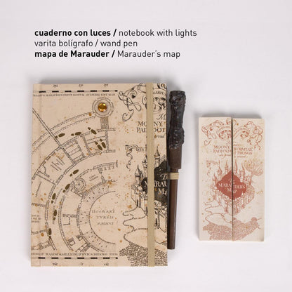 Harry Potter Marauders Map Lights  Notebook Wand Pen Set Adults Kids Gift Boxed