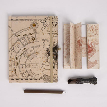 Harry Potter Marauders Map Lights  Notebook Wand Pen Set Adults Kids Gift Boxed