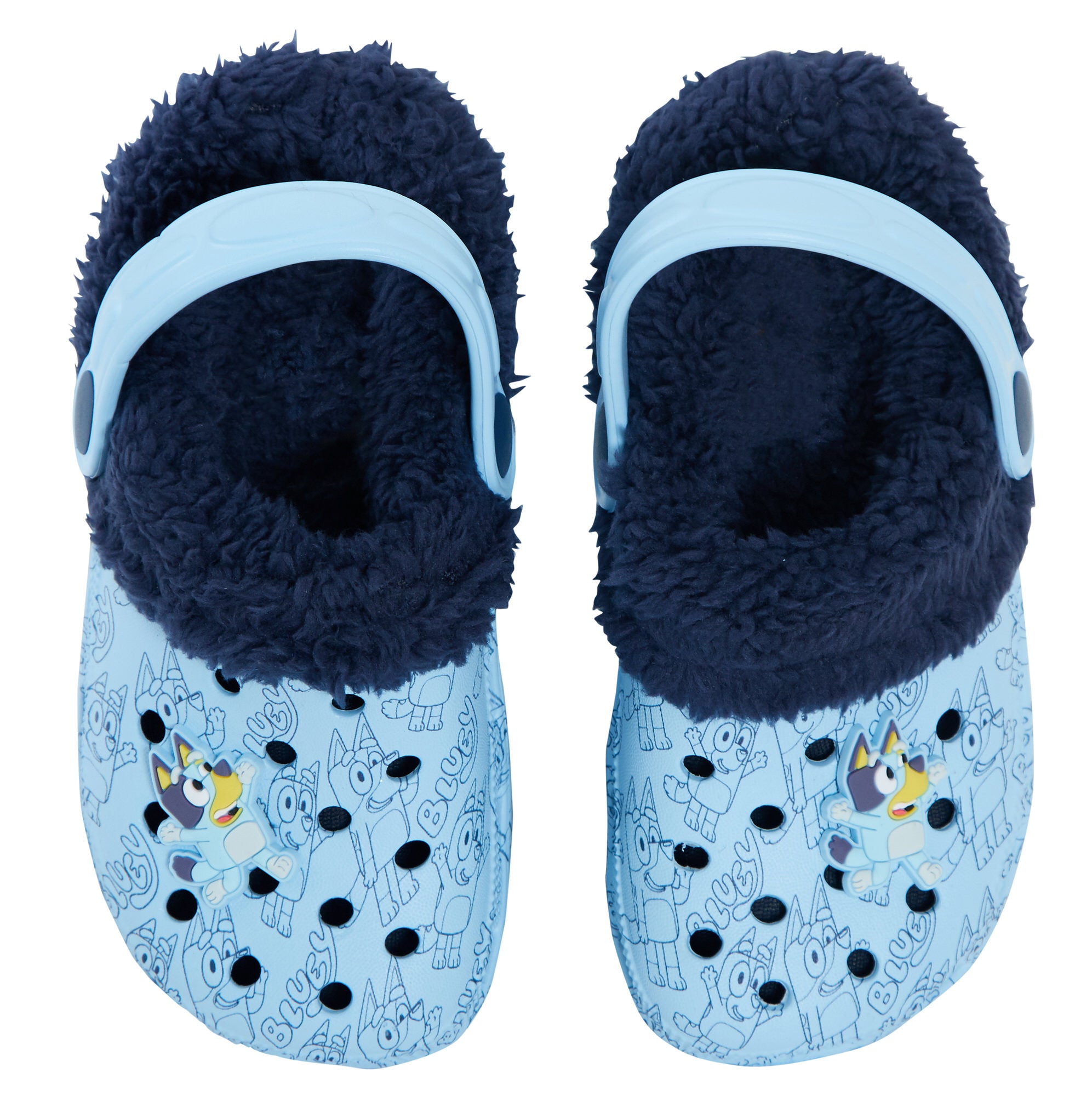 Boys Girls Bluey Clogs with Borg Fur Fleece Lined + Charms Slippers House Shoes
