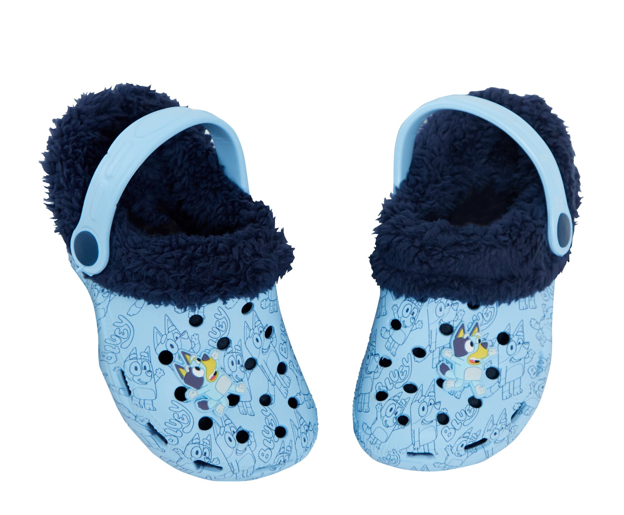 Boys Girls Bluey Clogs with Borg Fur Fleece Lined + Charms Slippers House Shoes