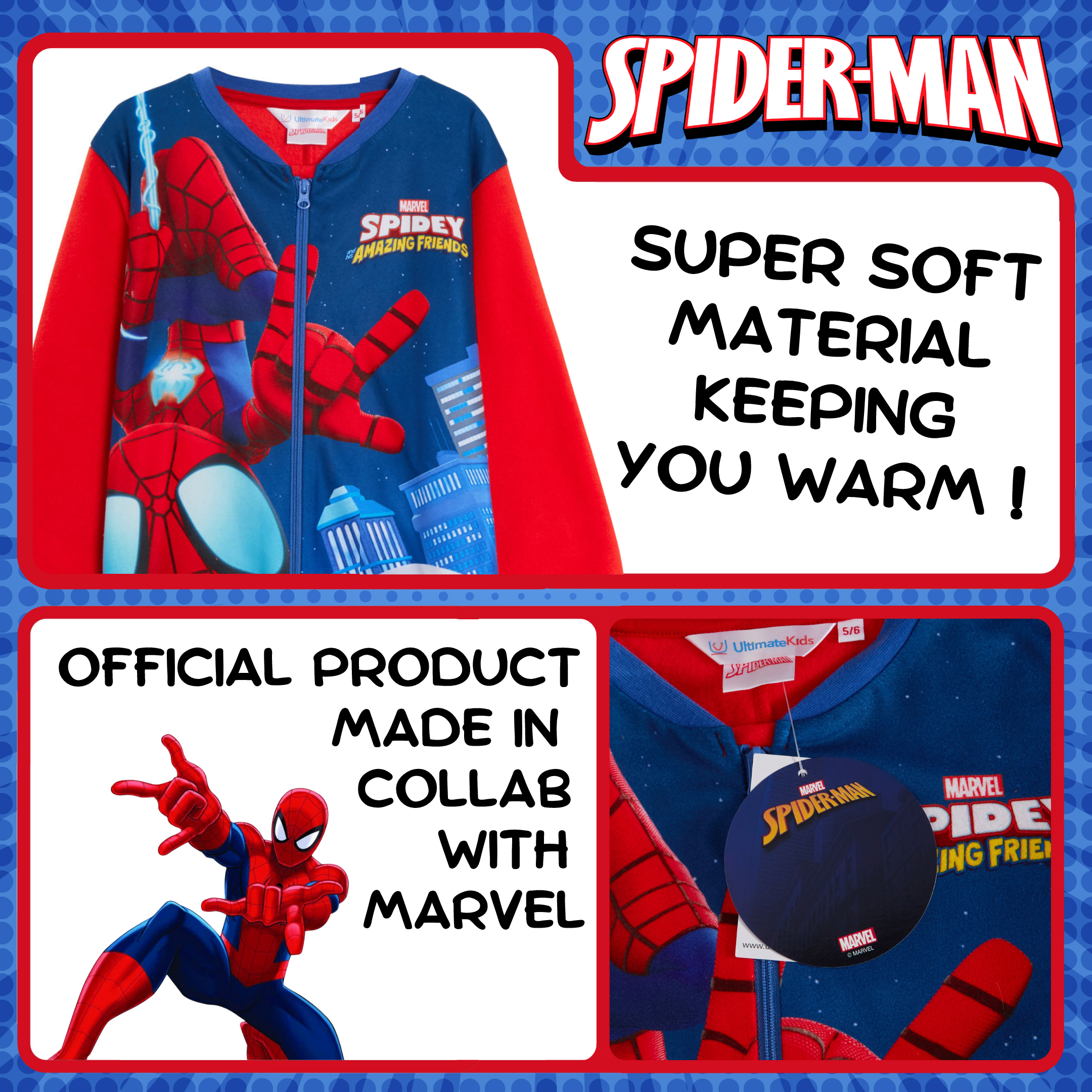 Spidey And His Amazing Friends Fleece All In One Kids Marvel Pyjamas Nightwear