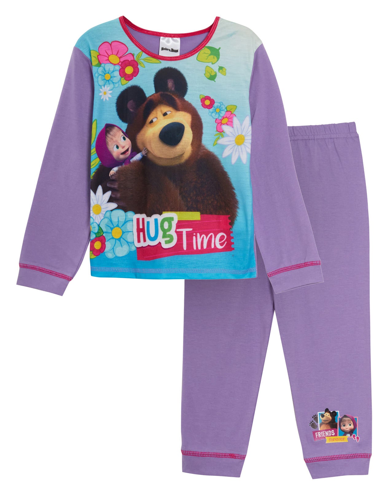 Girls Masha And The Bear Pyjamas Kids Character Full Length Pjs Set Nightwear