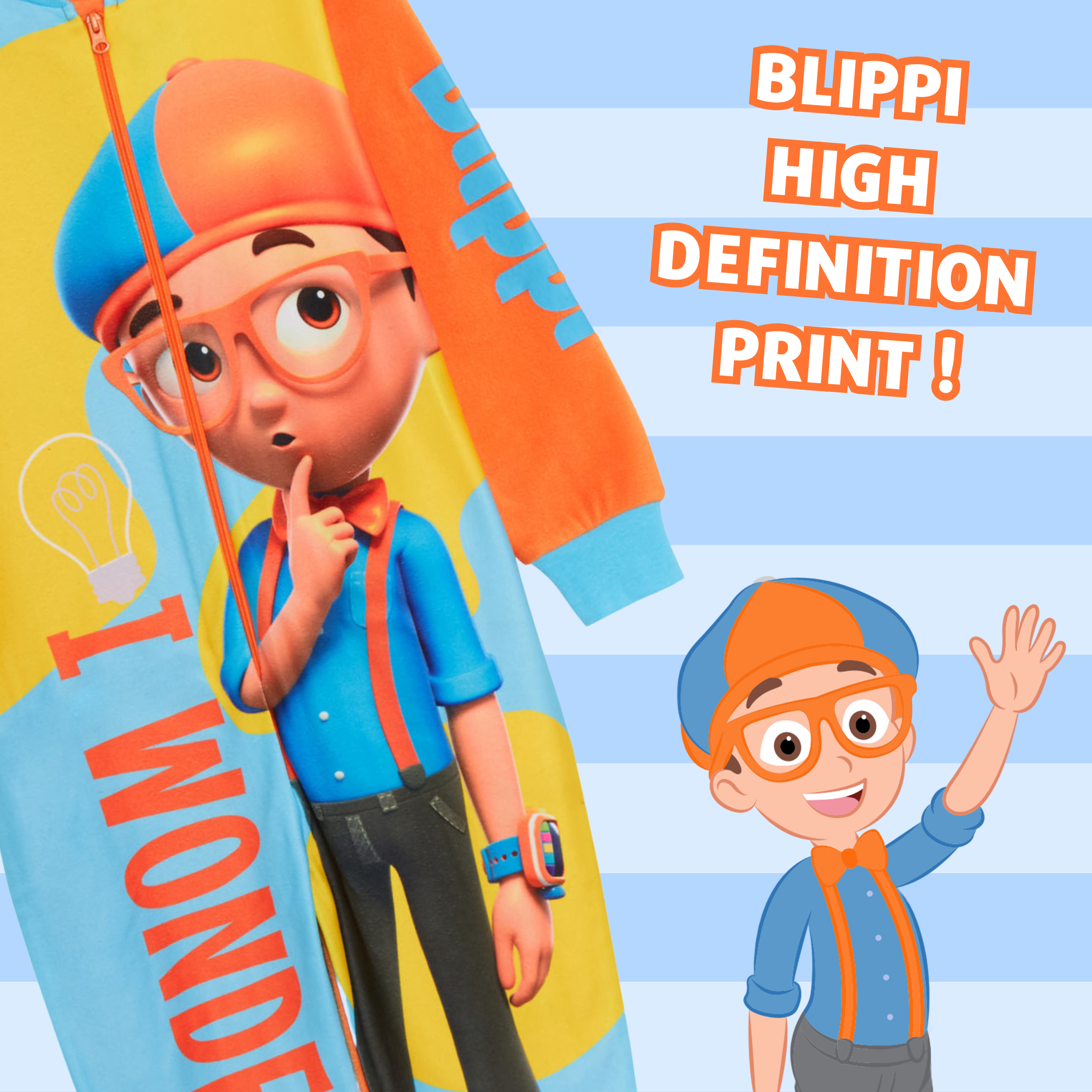Kids Blippi All In One Boys Girls Fleece Pyjamas Matching Unisex Soft Warm PJs