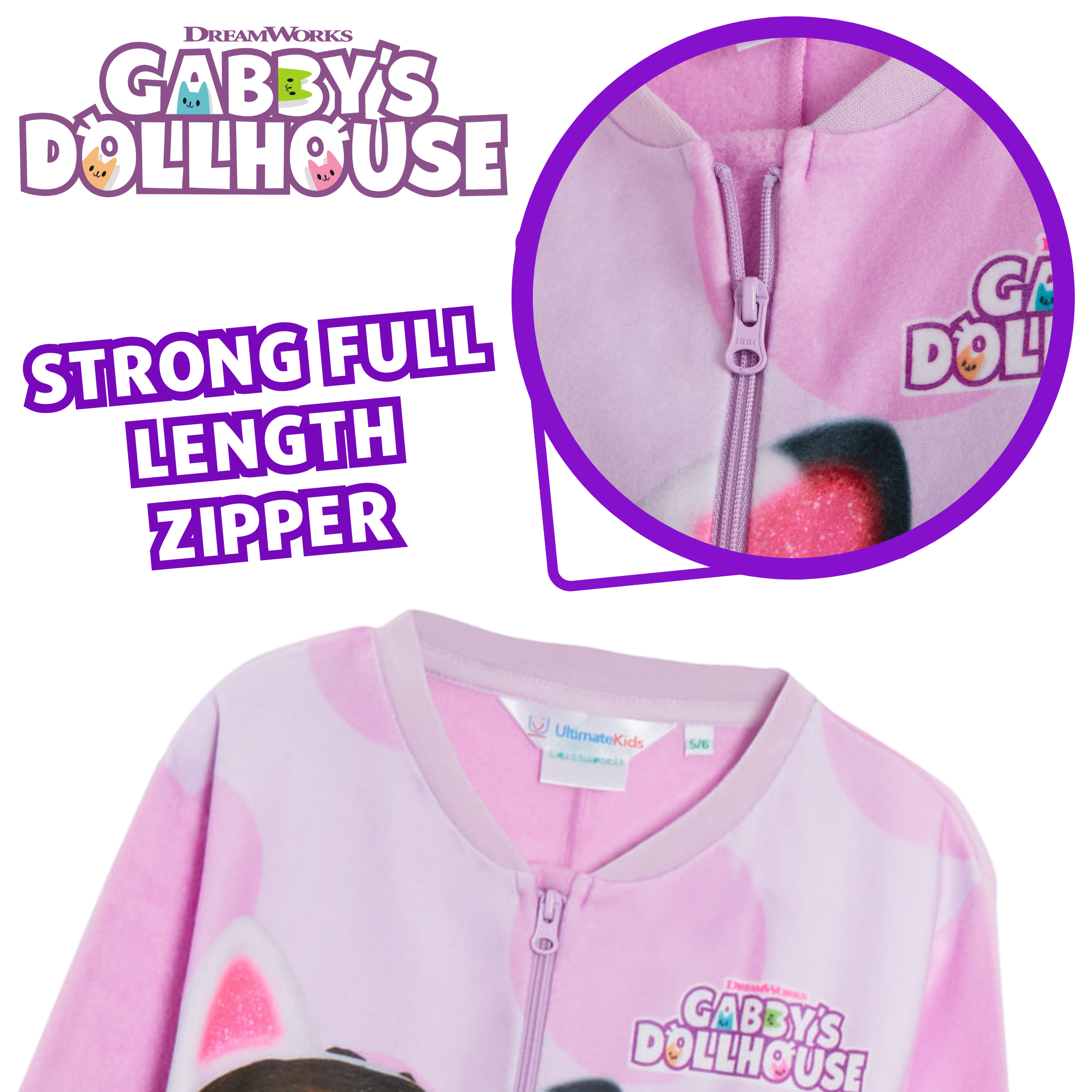 Gabby's Dollhouse Onesie All In One Girls Gabby Pyjamas Kids Fleece Pjs Warm Loungewear