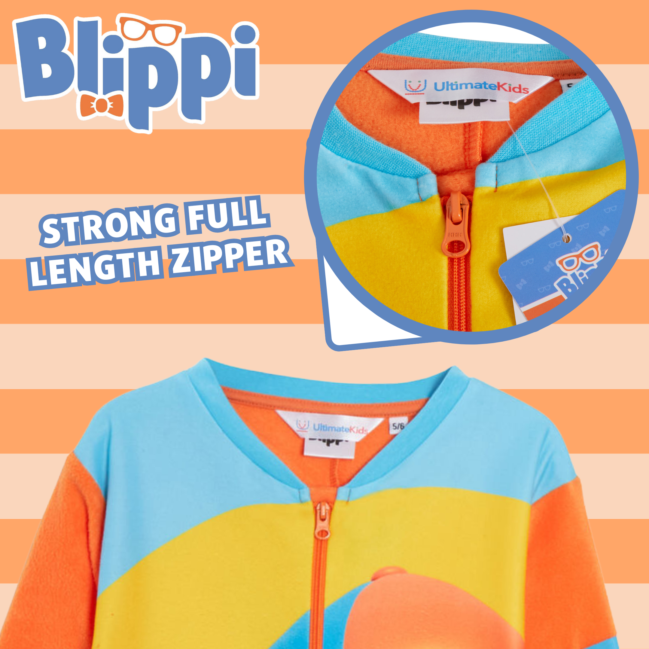 Kids Blippi All In One Boys Girls Fleece Pyjamas Matching Unisex Soft Warm PJs