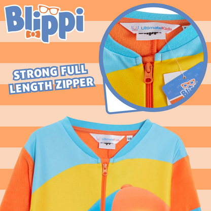 Kids Blippi All In One Boys Girls Fleece Pyjamas Matching Unisex Soft Warm PJs