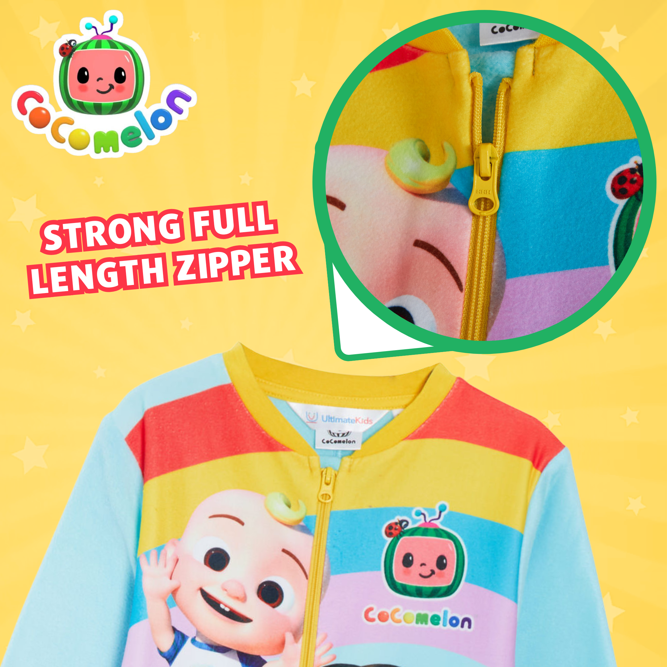 CoComelon All In One Pyjamas Boys Girls Fleece Pjs JJ Zipped Unisex Nightwear