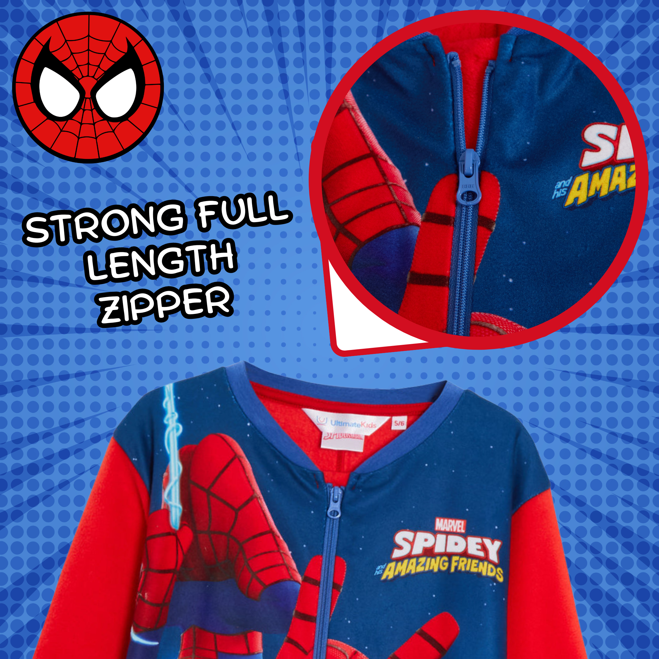 Spidey And His Amazing Friends Fleece All In One Kids Marvel Pyjamas Nightwear