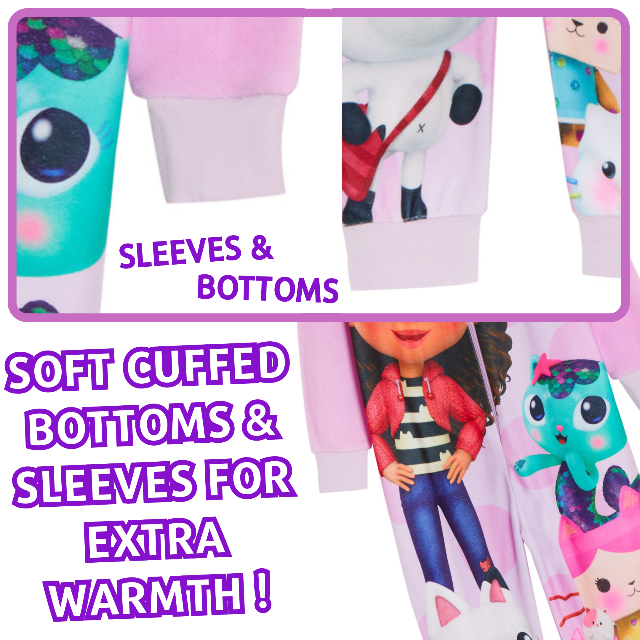 Gabby's Dollhouse Onesie All In One Girls Gabby Pyjamas Kids Fleece Pjs Warm Loungewear