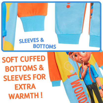 Kids Blippi All In One Boys Girls Fleece Pyjamas Matching Unisex Soft Warm PJs