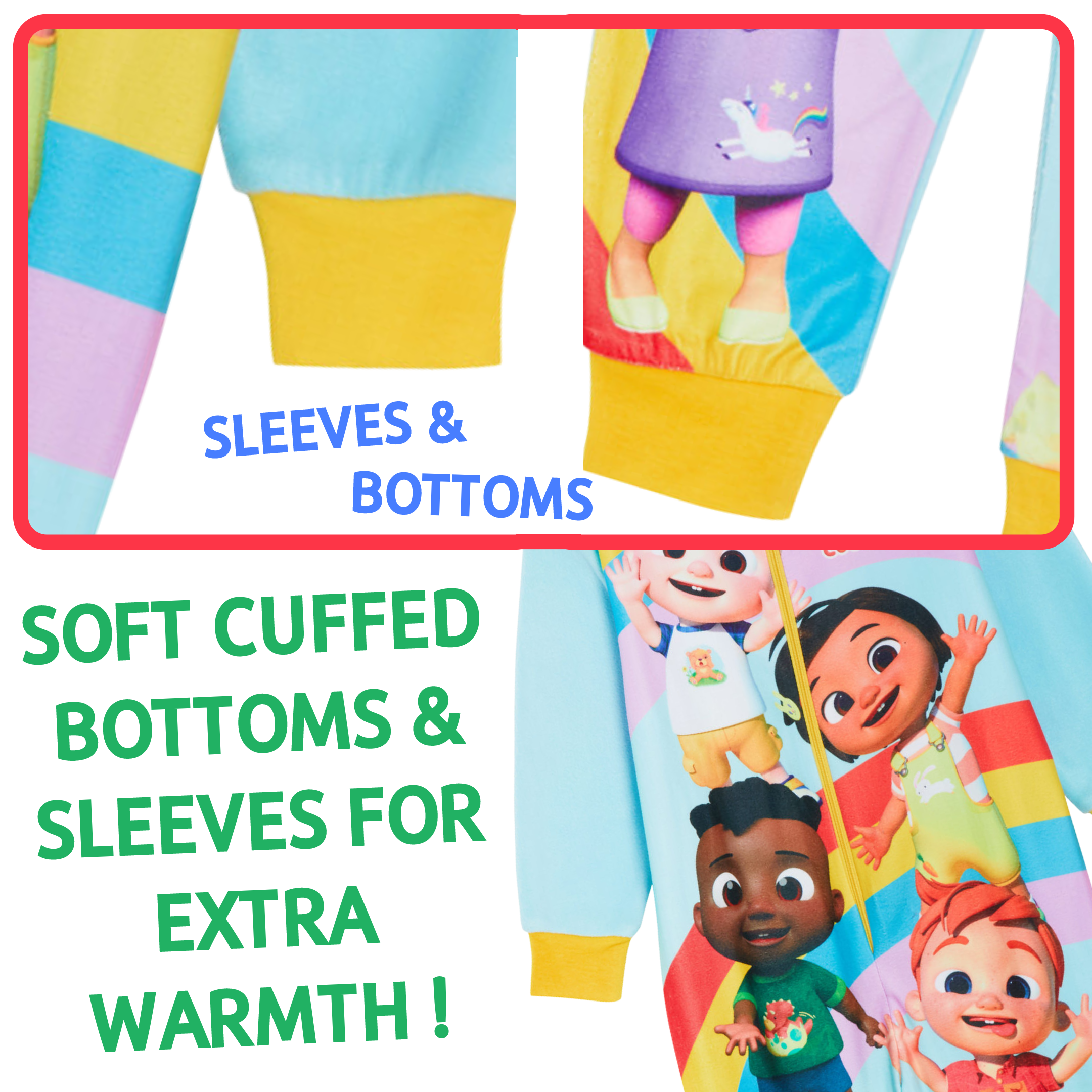 CoComelon All In One Pyjamas Boys Girls Fleece Pjs JJ Zipped Unisex Nightwear
