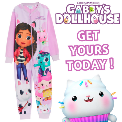 Gabby's Dollhouse Onesie All In One Girls Gabby Pyjamas Kids Fleece Pjs Warm Loungewear