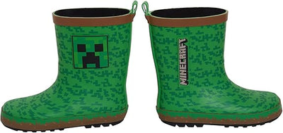 Boys Minecraft Rubber Wellingtons Kids Gamer Wellington Boots Rain Wellies Wellys