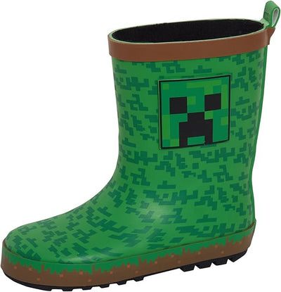 Boys Minecraft Rubber Wellingtons Kids Gamer Wellington Boots Rain Wellies Wellys