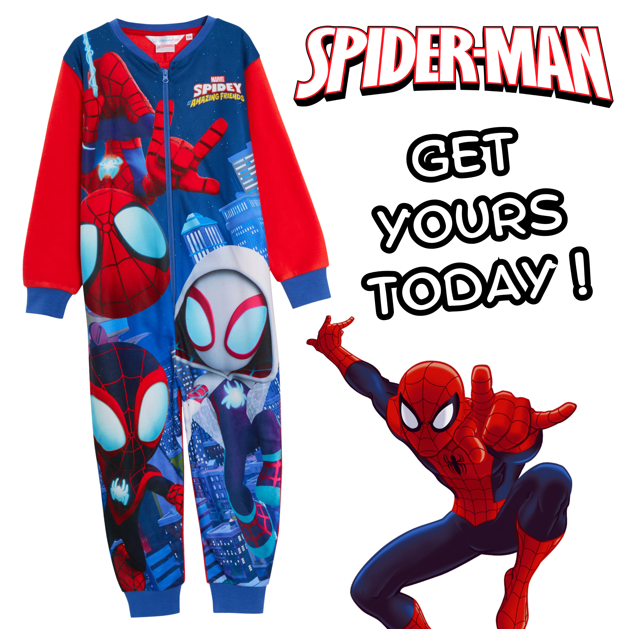 Spidey And His Amazing Friends Fleece All In One Kids Marvel Pyjamas Nightwear