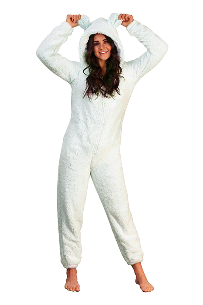 Womens Teddy Bear All In One Luxury 3D Character Novelty Sherpa Fleece Hooded Pjs