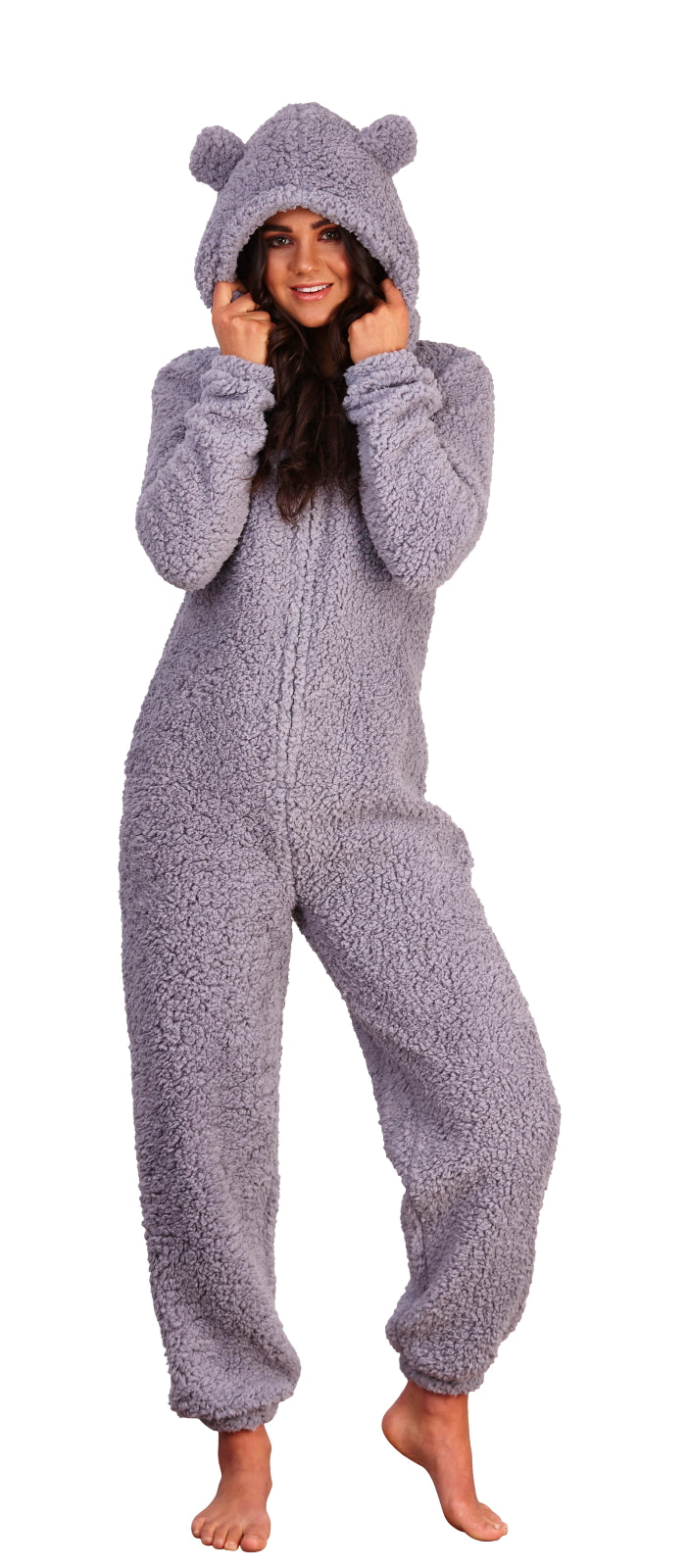 Womens Teddy Bear All In One Luxury 3D Character Novelty Sherpa Fleece Hooded Pjs