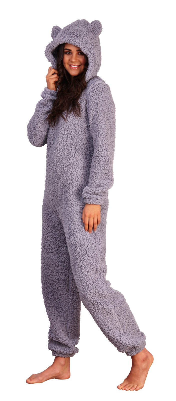 Womens Teddy Bear All In One Luxury 3D Character Novelty Sherpa Fleece Hooded Pjs
