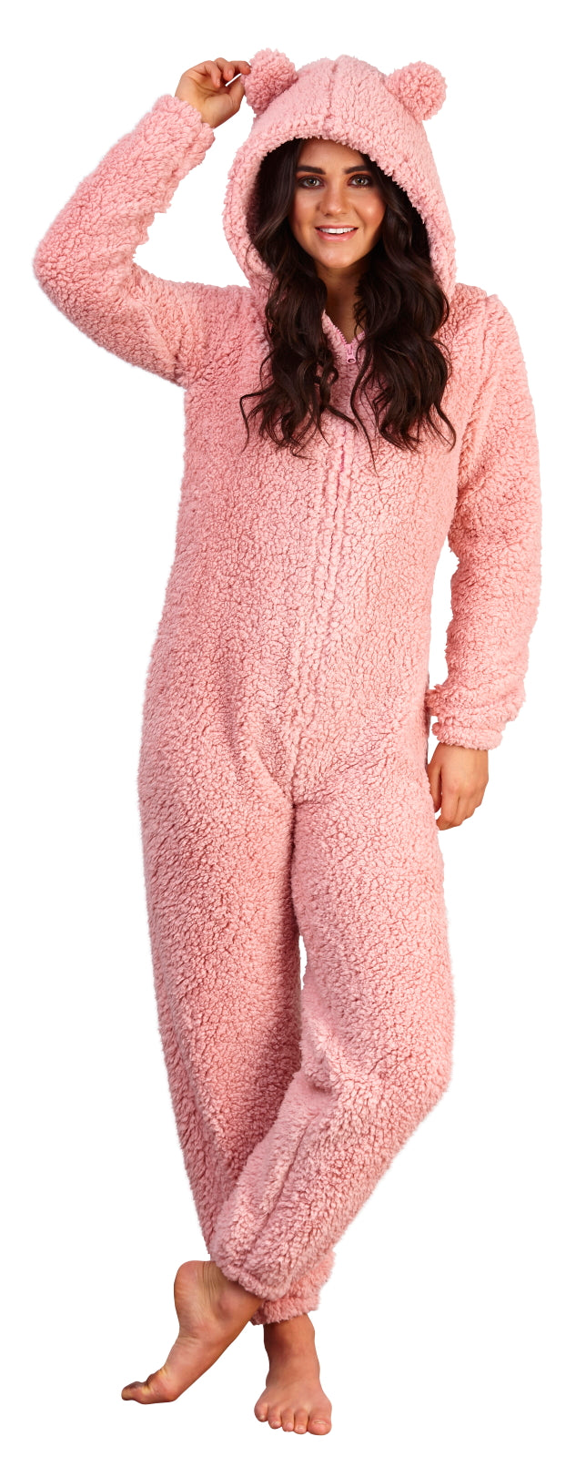 Womens Teddy Bear All In One Luxury 3D Character Novelty Sherpa Fleece Hooded Pjs