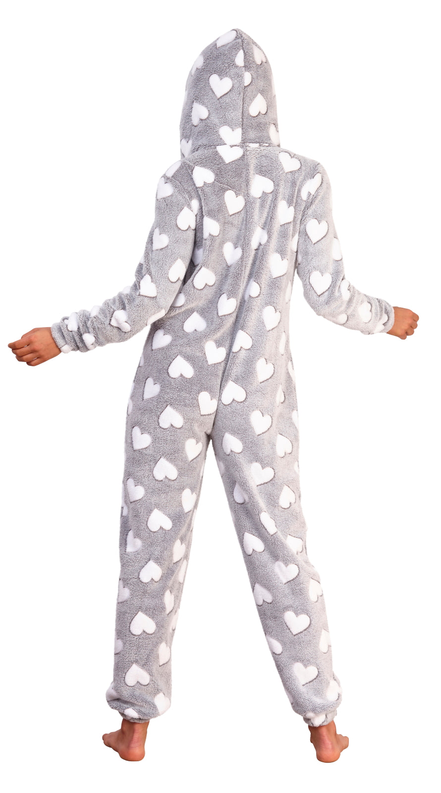 Womens Luxury Heart Print All In One Novelty Fleece Hooded Ladies Pjs 1Onesie