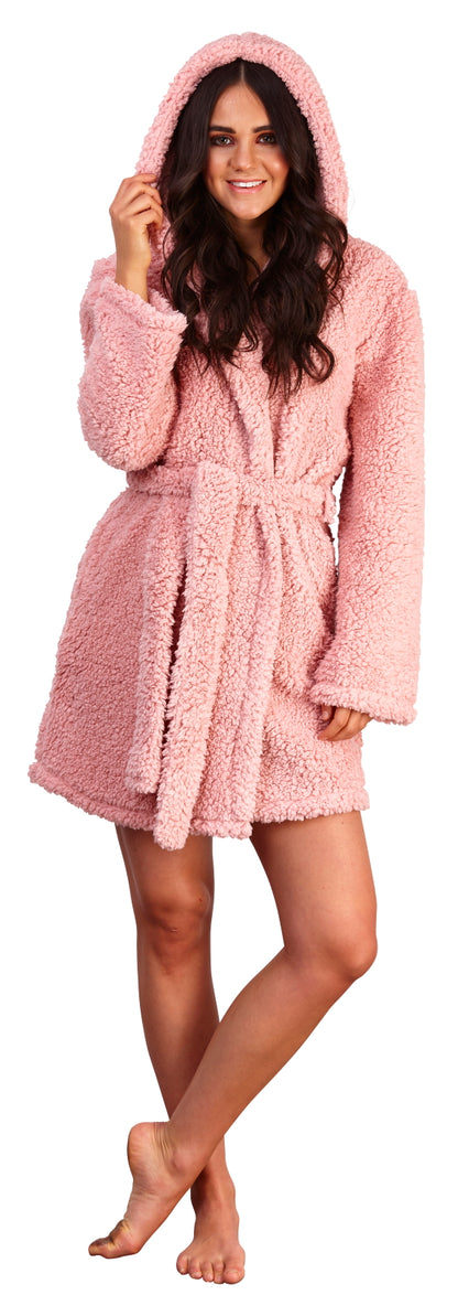 Womens Luxury Sherpa Teddy Bear Dressing Gown 3D Hooded Robe Ladies Housecoat