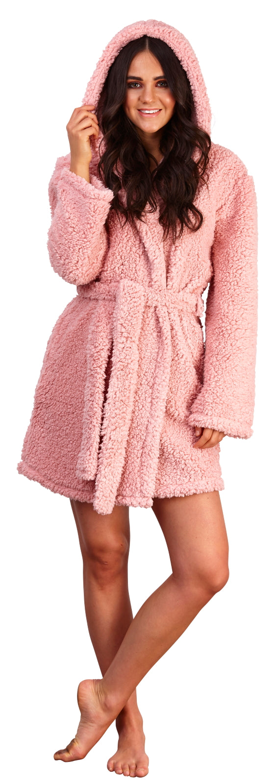 Womens Luxury Sherpa Teddy Bear Dressing Gown 3D Hooded Robe Ladies Housecoat