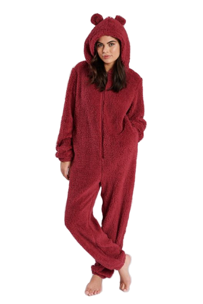 Womens Teddy Bear All In One Luxury 3D Character Novelty Sherpa Fleece Hooded Pjs