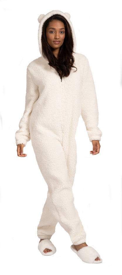 Womens Teddy Bear All In One Luxury 3D Character Novelty Sherpa Fleece Hooded Pjs