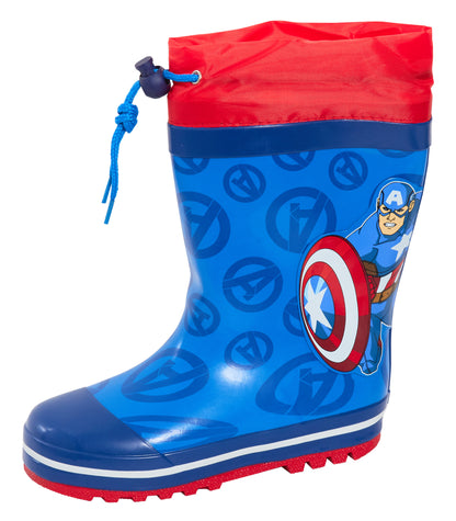 Boys Captain America Tie Top Wellington Boots Marvel Wellies Wellingtons Wellys