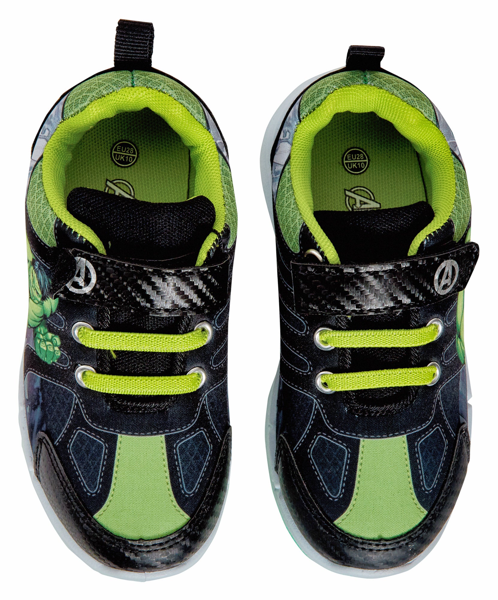 Boys Incredible Hulk Light Up Trainers Kids Marvel Avengers Skate Shoes Sneakers