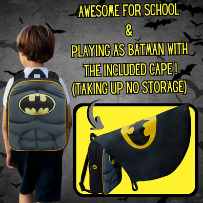 Boys Batman 3D Backpack With Cape in Pocket Kids Dress Up Costume Rucksack Bag