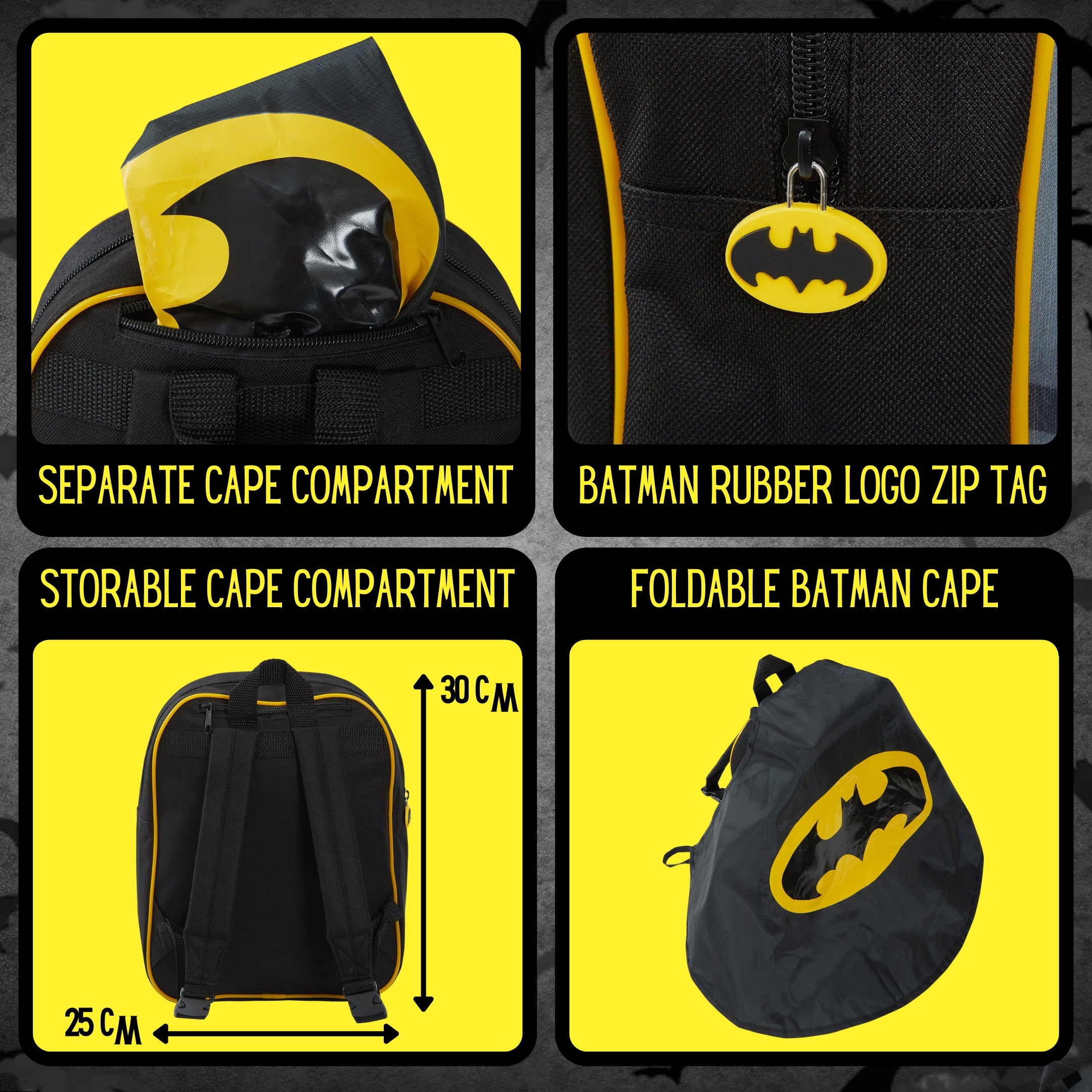 Boys Batman 3D Backpack With Cape in Pocket Kids Dress Up Costume Rucksack Bag