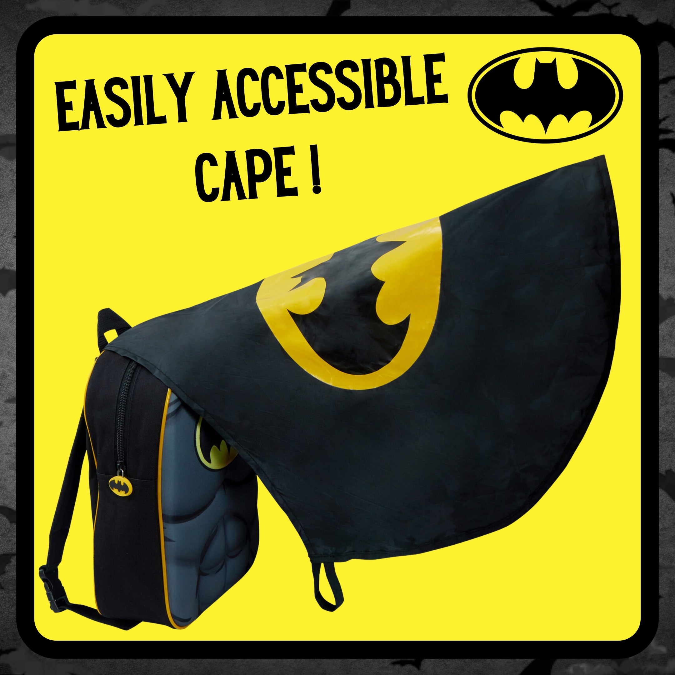 Boys Batman 3D Backpack With Cape in Pocket Kids Dress Up Costume Rucksack Bag