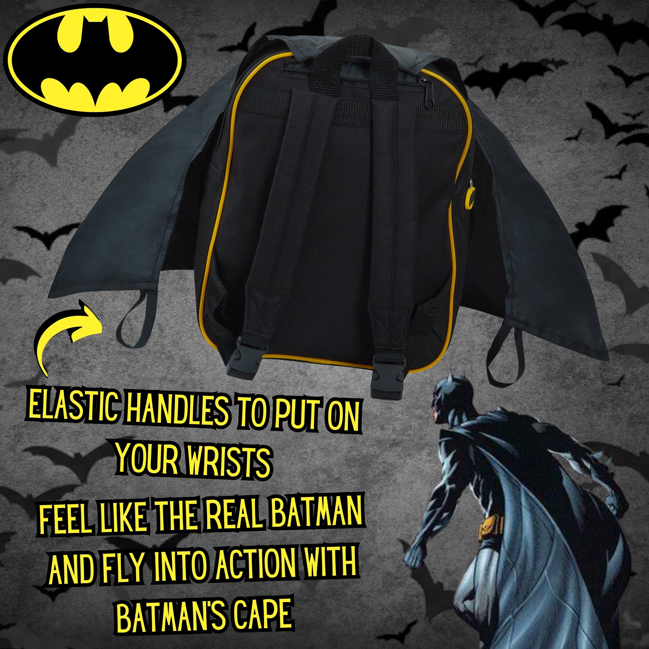 Boys Batman 3D Backpack With Cape in Pocket Kids Dress Up Costume Rucksack Bag