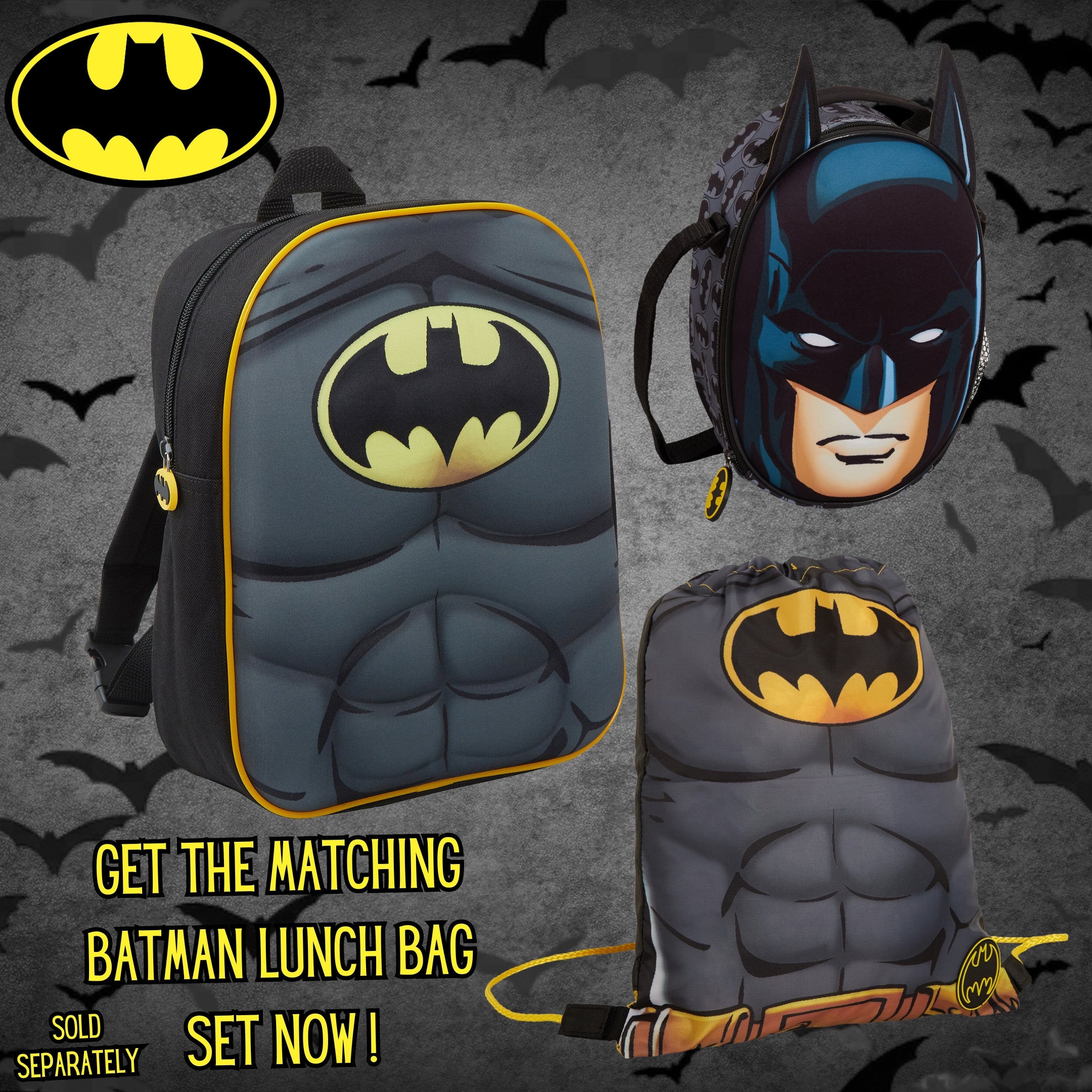 Boys Batman 3D Backpack With Cape in Pocket Kids Dress Up Costume Rucksack Bag