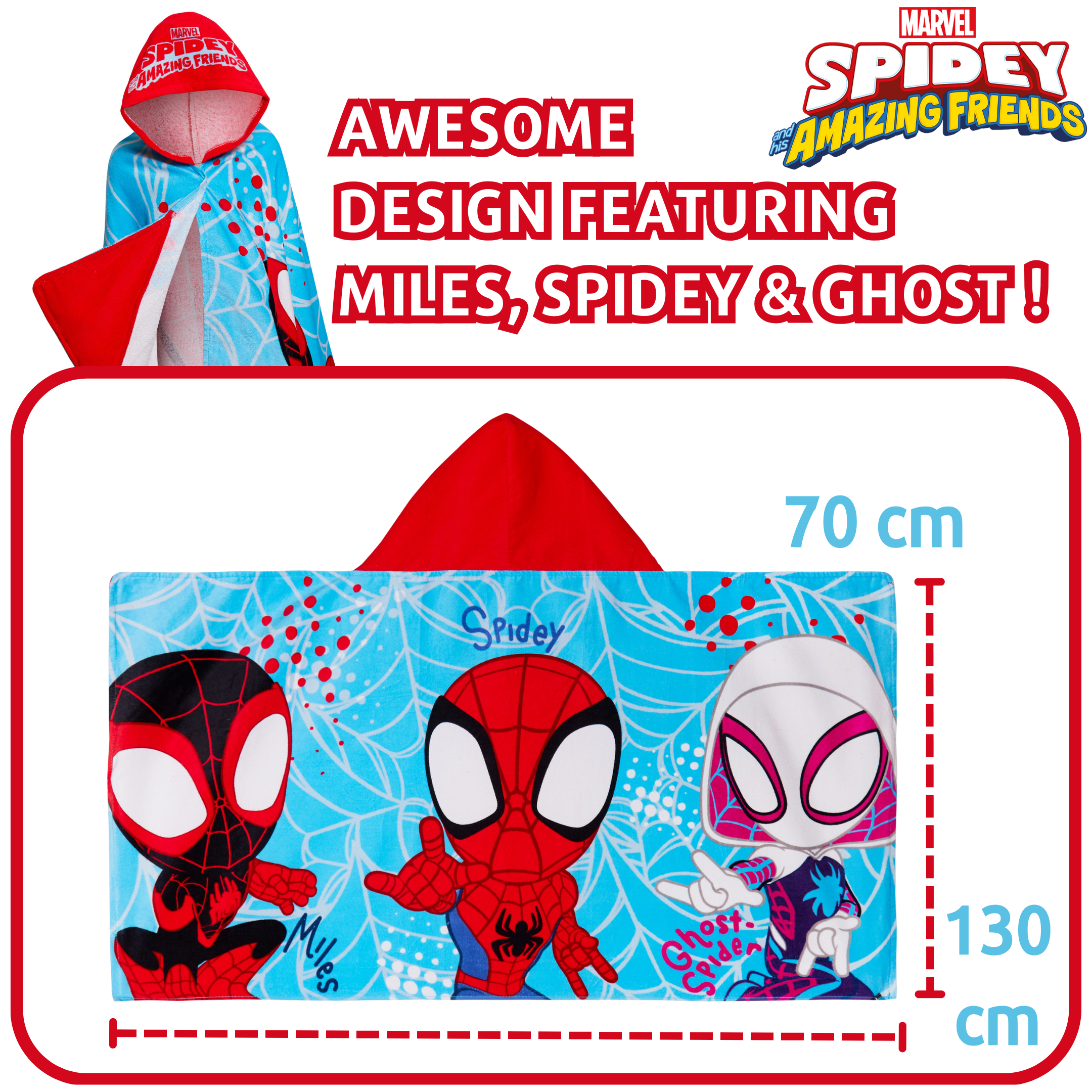 Spidey And His Amazing Friends Hooded Towel Poncho Beach Bath Towel Swimming Wrap