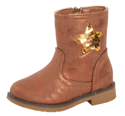 Girls Sequin Star Ankle Boots Kids Infants Flat Winter Shoes Zip Fastening Size