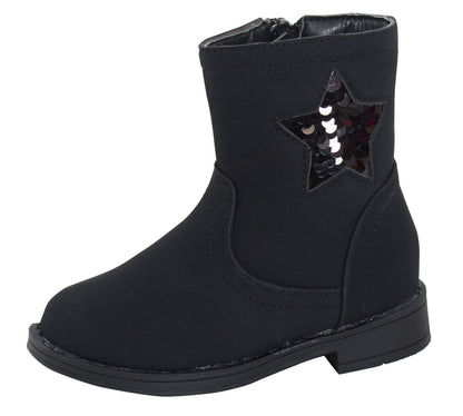 Girls Sequin Star Ankle Boots Kids Infants Flat Winter Shoes Zip Fastening Size